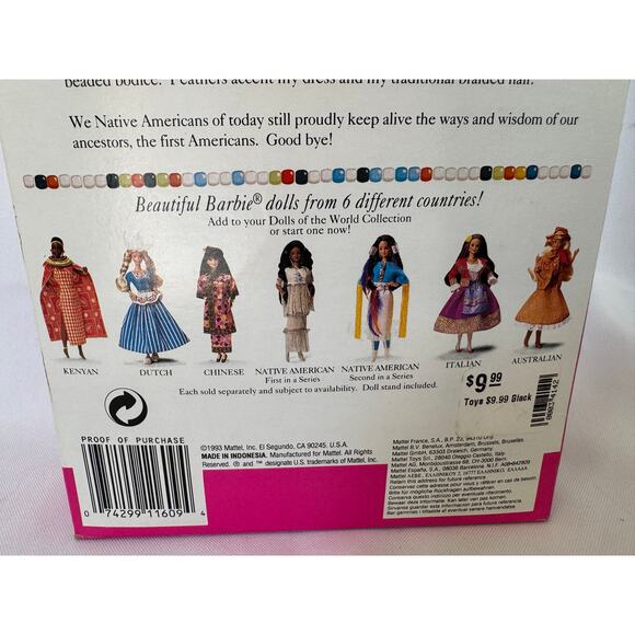 1993 Native American Barbie 2nd Edition Dolls Of The World Collection With Stand - Picture 6 of 11